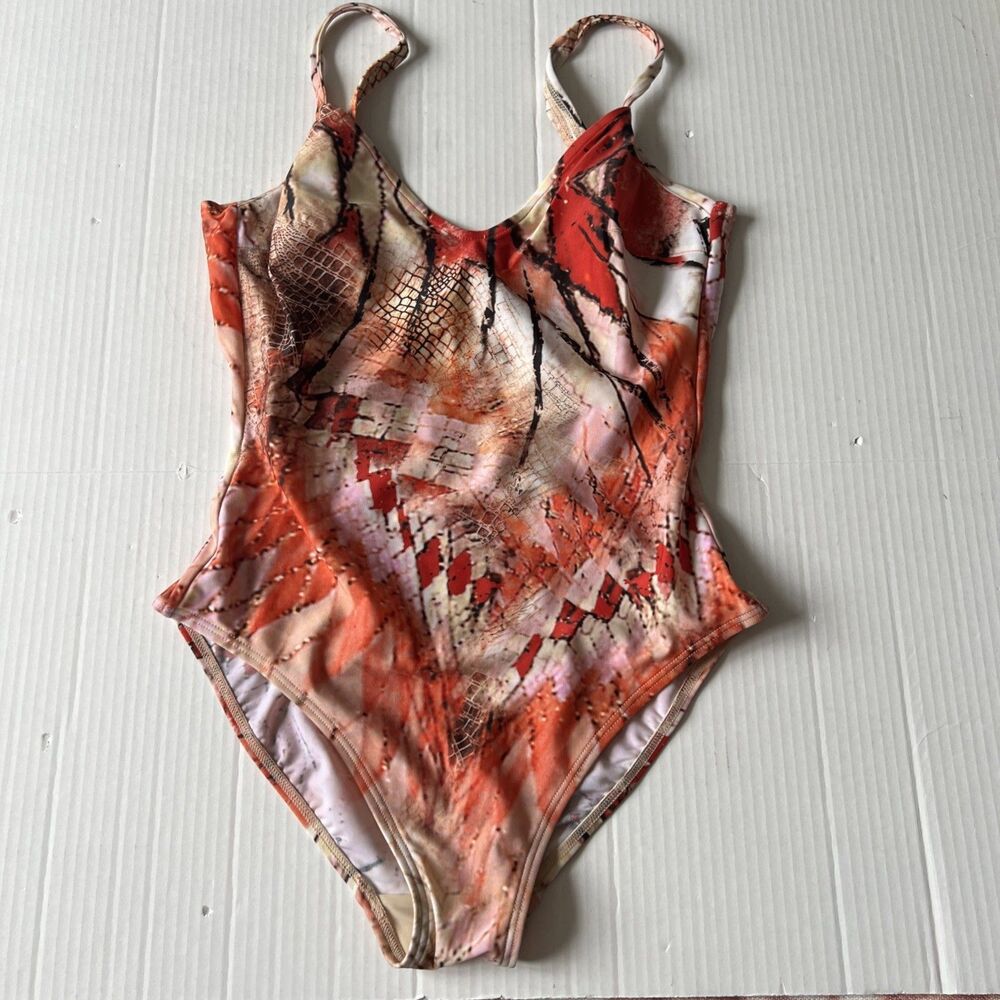 Roidal Sz  8-10 Wired Swimsuit Red Orange Beige Made In Spain EXCELLENT